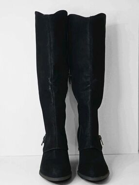 POP Heaven Knee High Boots Black Fold Over Riding Boots Womens 8.5 Block Heel